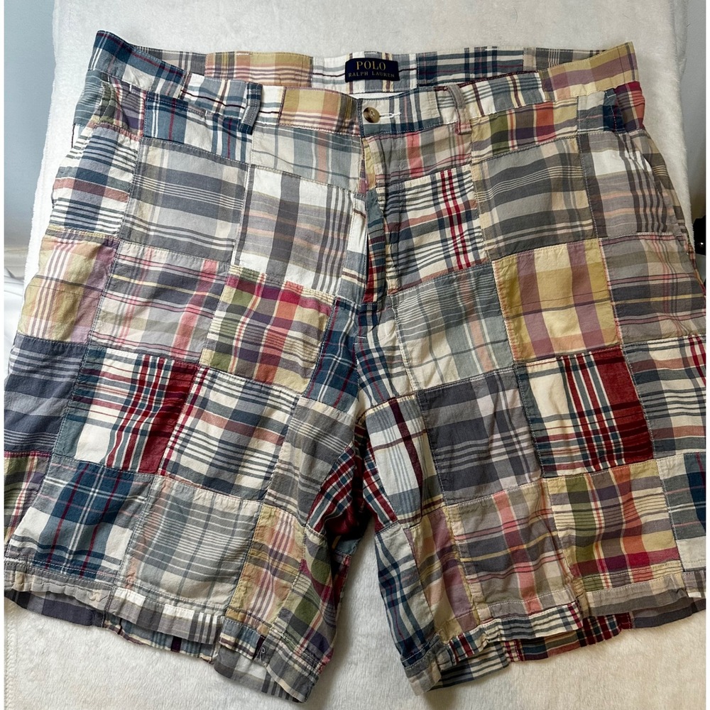Polo Ralph Lauren Mens Patchwork Madras Plaid Shorts Multi Color Size 38 39